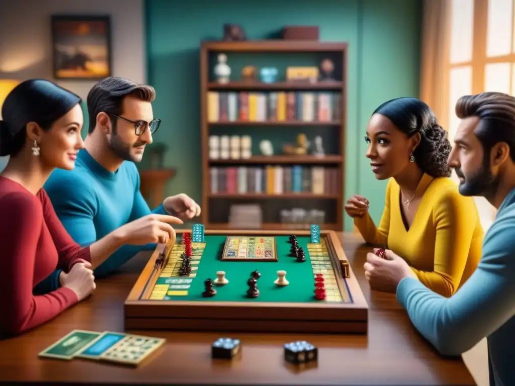 Un grupo de amigos disfruta intensamente de un juego de mesa basado en una serie de TV