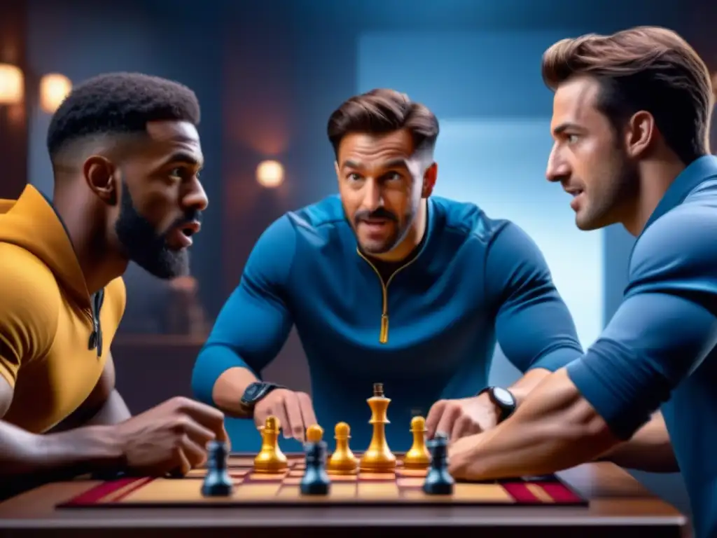 Un grupo de amigos juega un juego de mesa con sensores de movimiento, interactuando con emoción y entusiasmo