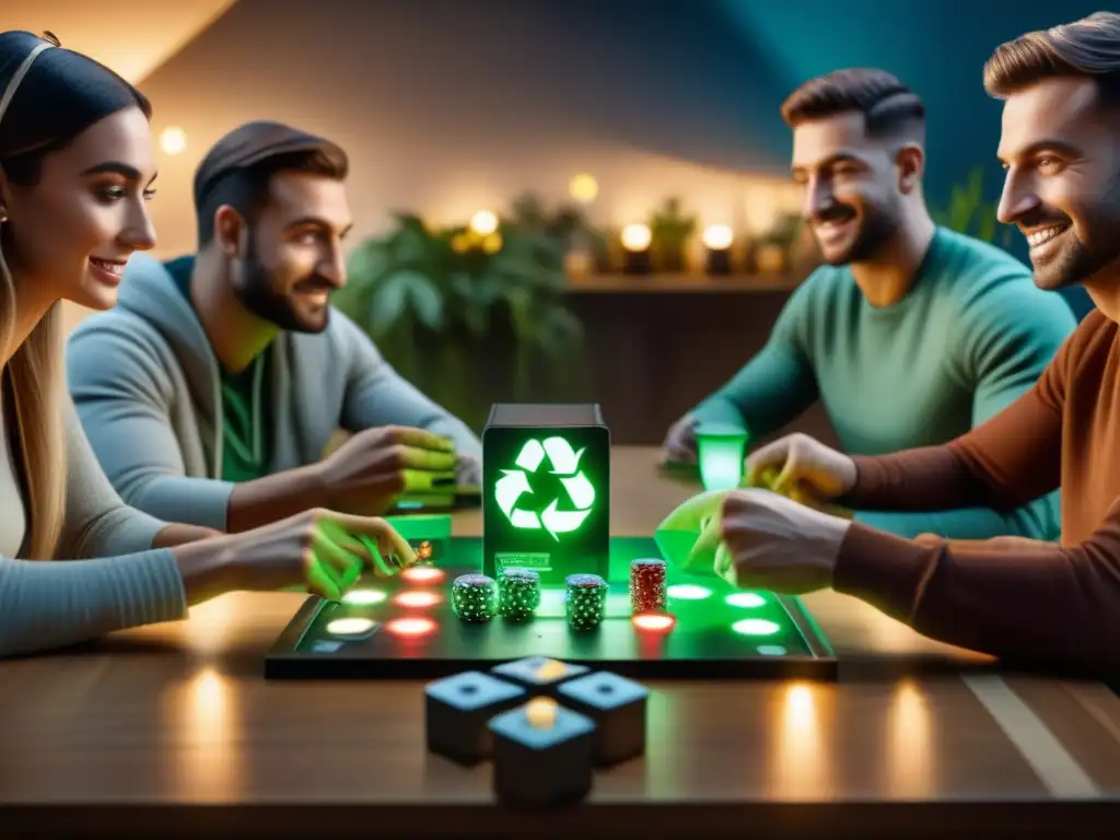 Un grupo de amigos juega juegos de mesa en un ambiente ecofriendly y acogedor