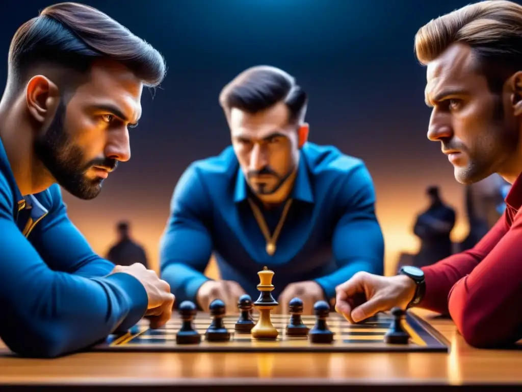 Juego estratégico: Concentración y competencia Grupo concentrado jugando estrategia, influenciar oponentes en emocionante partida