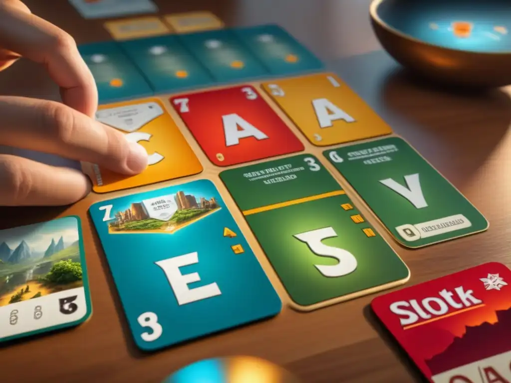 Grupo concentrado en estrategias Catan juego cartas dominar, con expresiones serias y sonrisas sutiles, bajo la luz cálida del sol