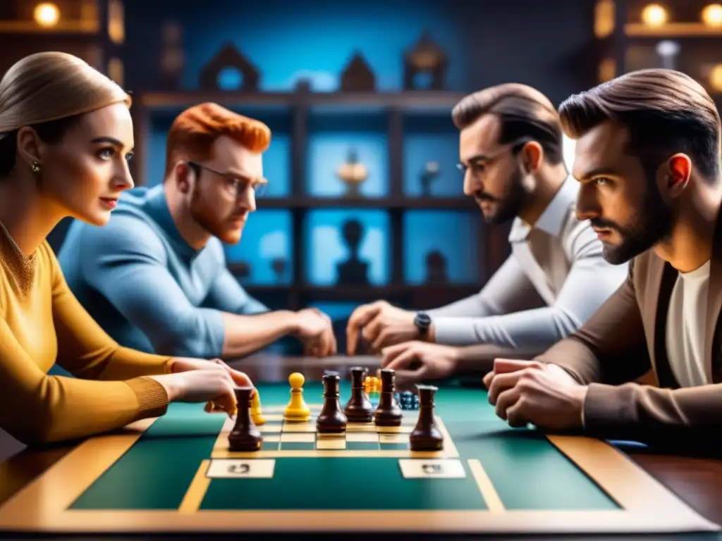 Un grupo concentrado en un juego de mesa estratégico con inteligencia artificial