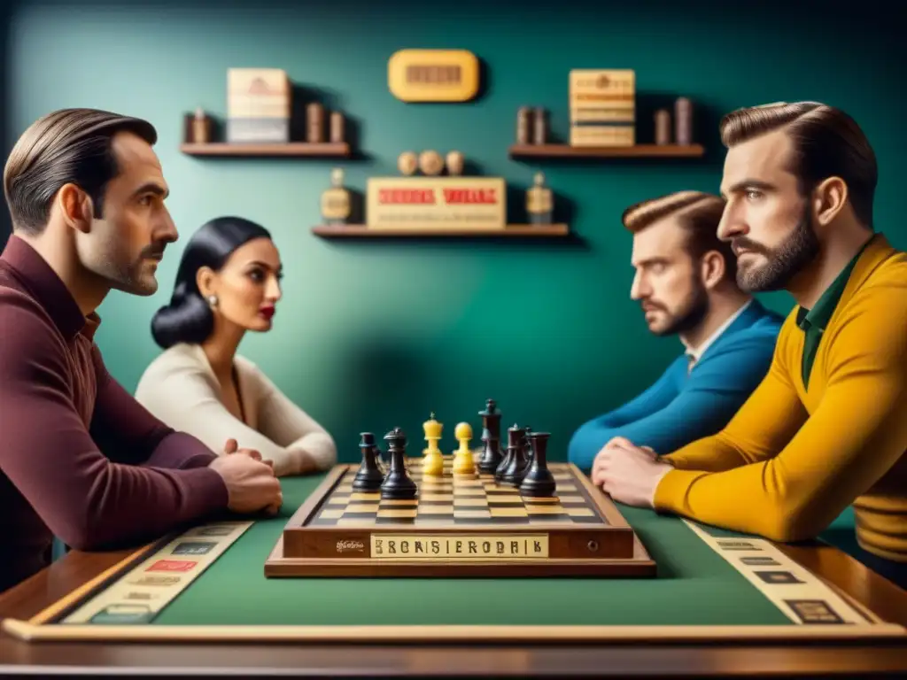 Reunión de coleccionistas de juegos de mesa antiguos Un grupo concentrado de personas analizando juegos de mesa antiguos en una mesa llena de ellos