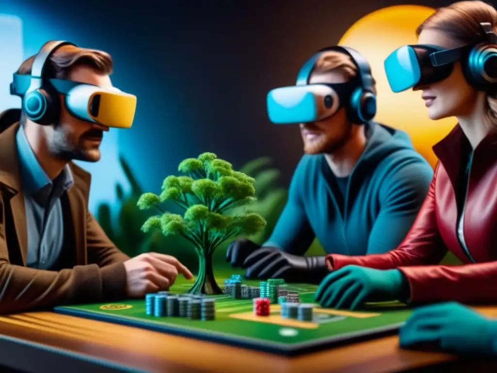 Grupo de diseñadores de juegos creando prototipos sostenibles en realidad virtual