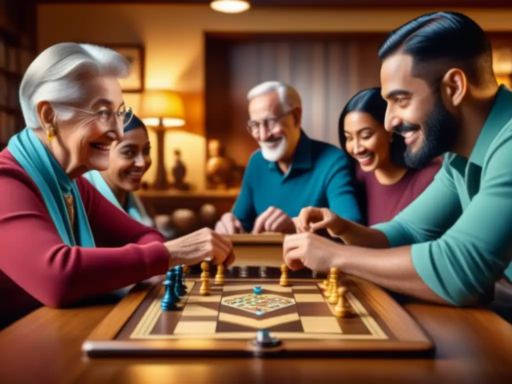 Grupo diverso disfruta animado juego de mesa en club preservación histórica