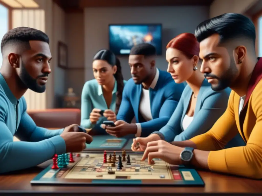 Grupo diverso concentrado en un juego de mesa online