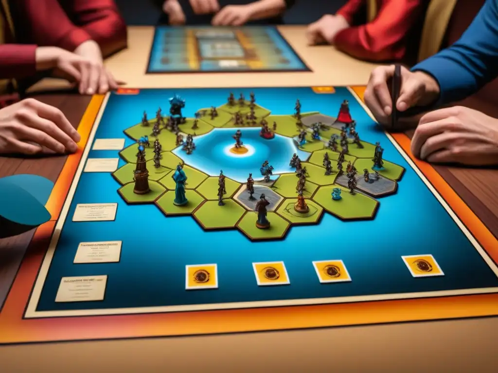 Grupo diverso disfruta con emoción del juego de mesa 'Avatar: The Last Airbender', demostrando estrategias y camaradería