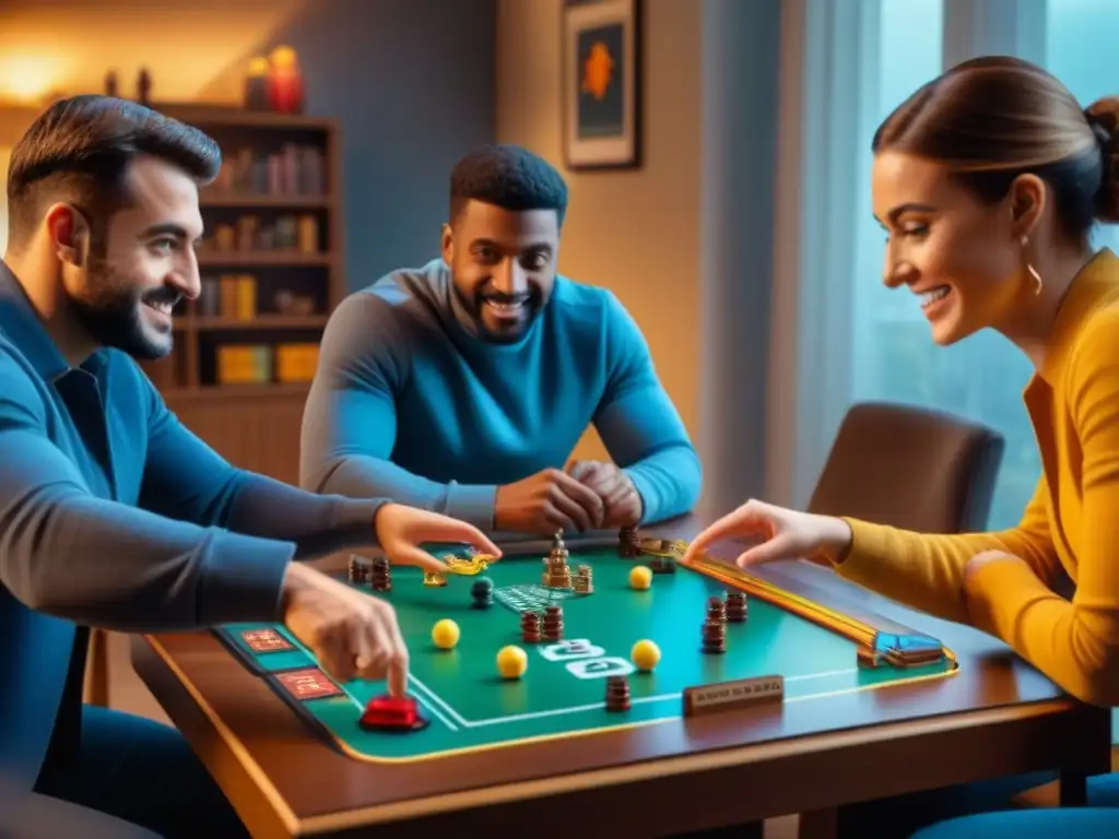 Grupo diverso juega emocionante juego de mesa con sensores de movimiento