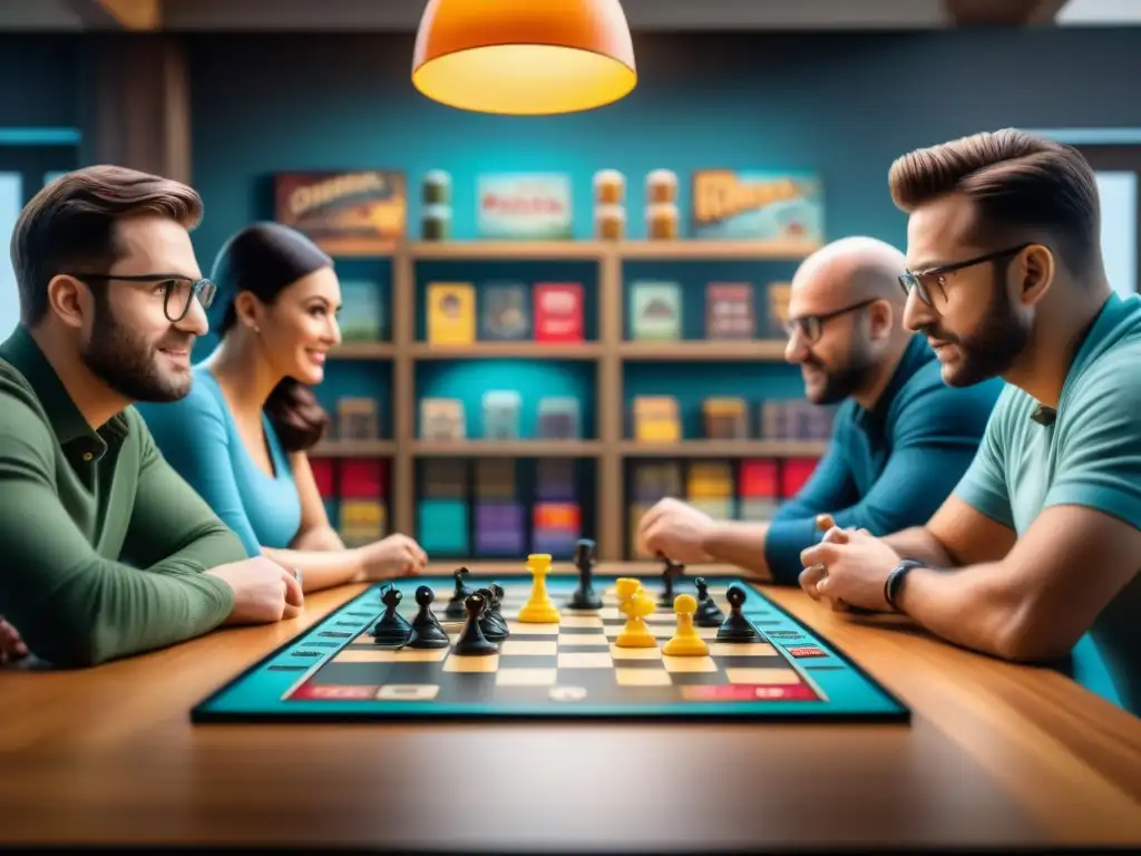 Grupo diverso disfruta emocionante partida de juegos de mesa