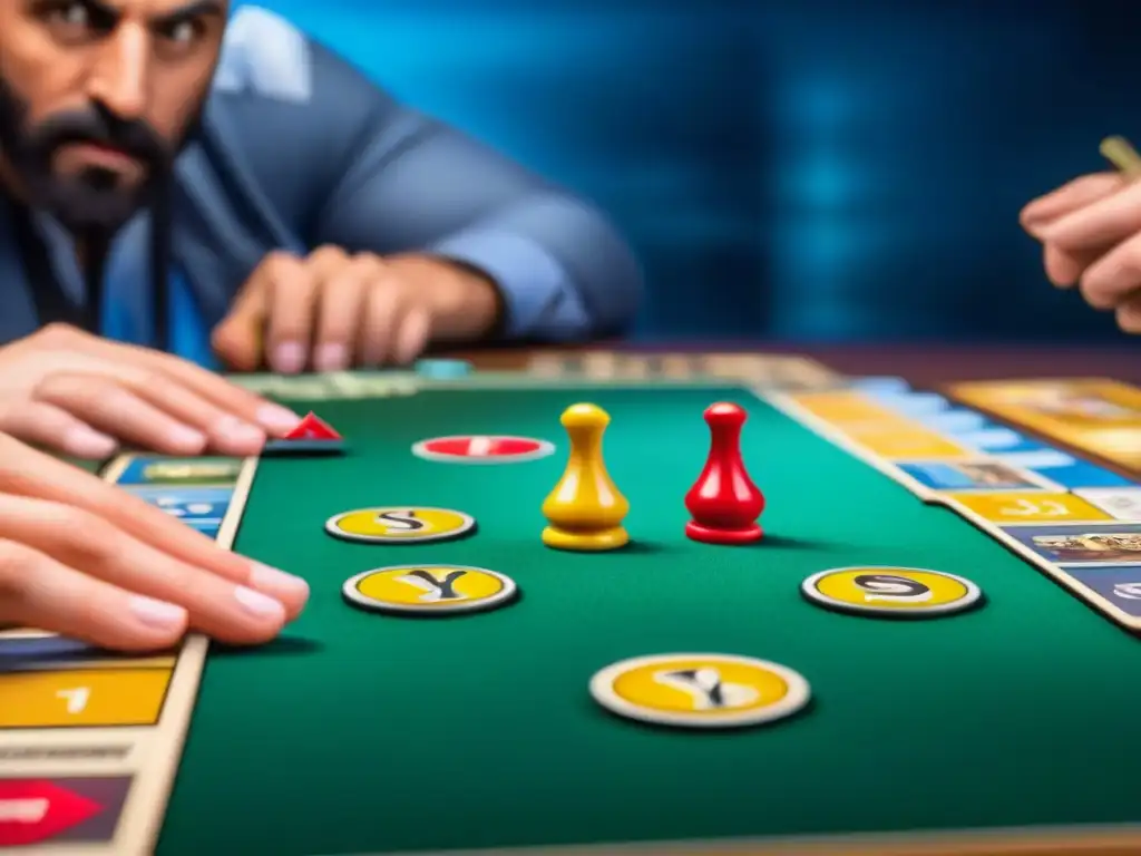 Juego estratégico: Diversión y concentración en mesa de juegos Un grupo diverso de entusiastas de juegos de mesa concentrados en una partida estratégica