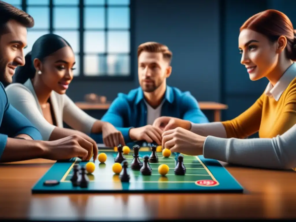 Un grupo diverso de estudiantes juega un juego de mesa en clase, fomentando habilidades sociales