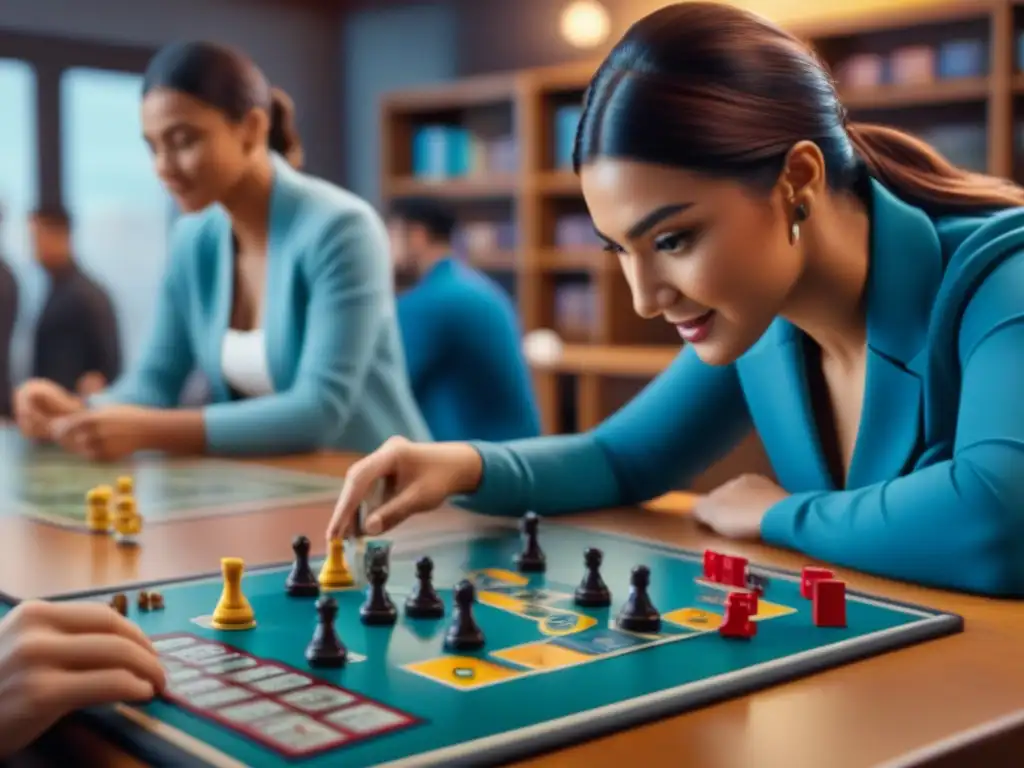 Grupo diverso de estudiantes disfrutando juegos de mesa educativos en aula vibrante