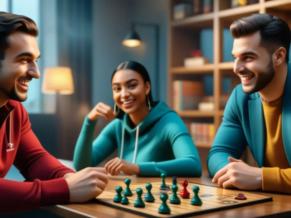 Grupo diverso de estudiantes disfrutando y aprendiendo con juegos de mesa como herramienta educativa