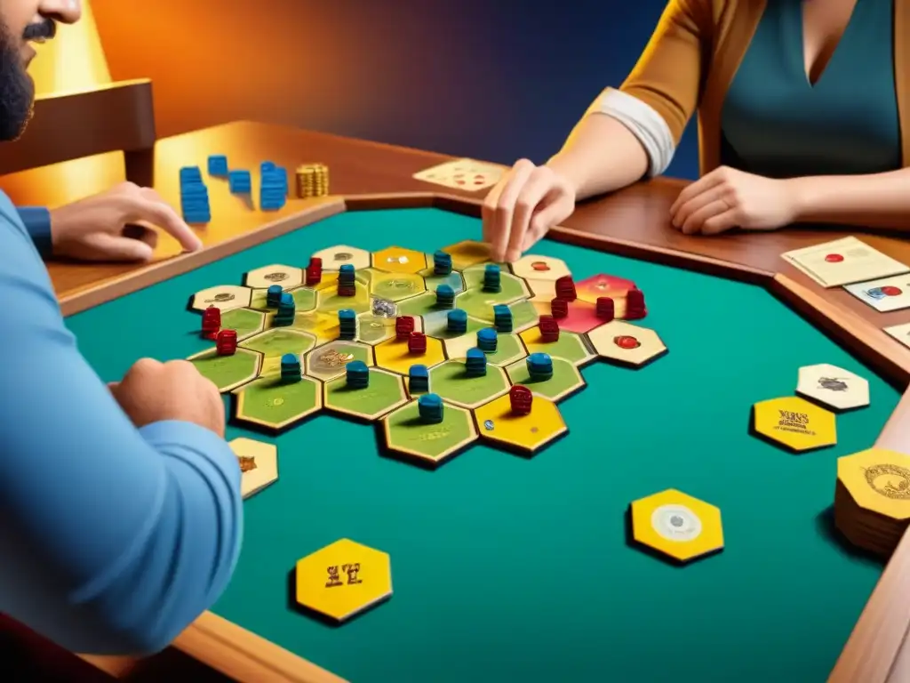 Un grupo diverso de influencers juega Catan, mostrando emoción y concentración