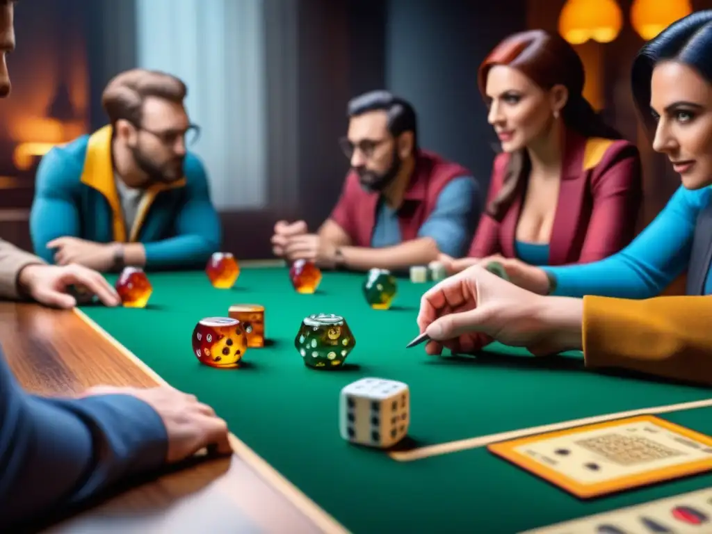 Grupo diverso disfruta intensa partida de juegos de mesa