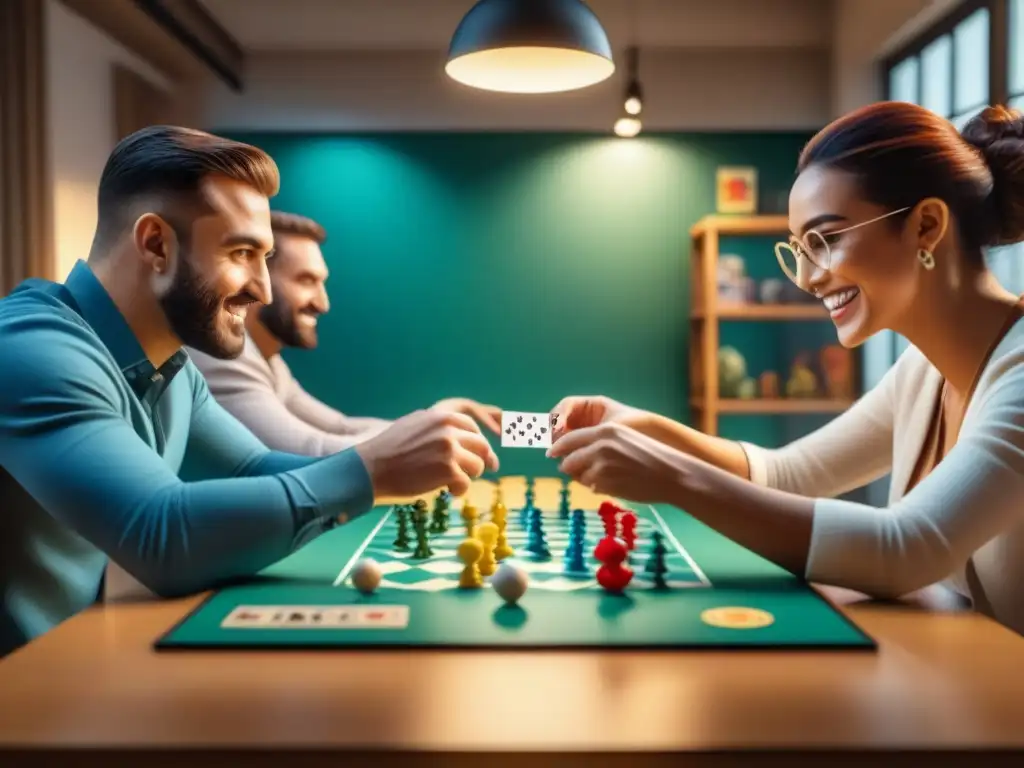 Grupo diverso disfruta intercambio juegos de mesa usados con emoción y camaradería