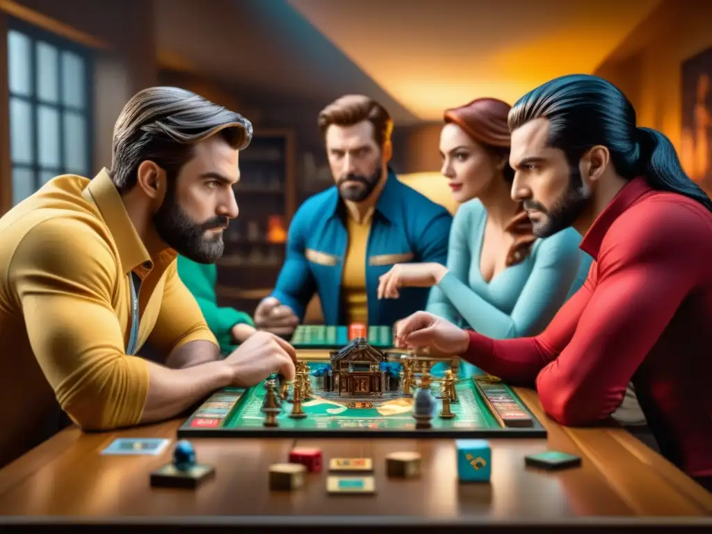 Grupo diverso disfruta de juego mesa Marvel en ambiente acogedor