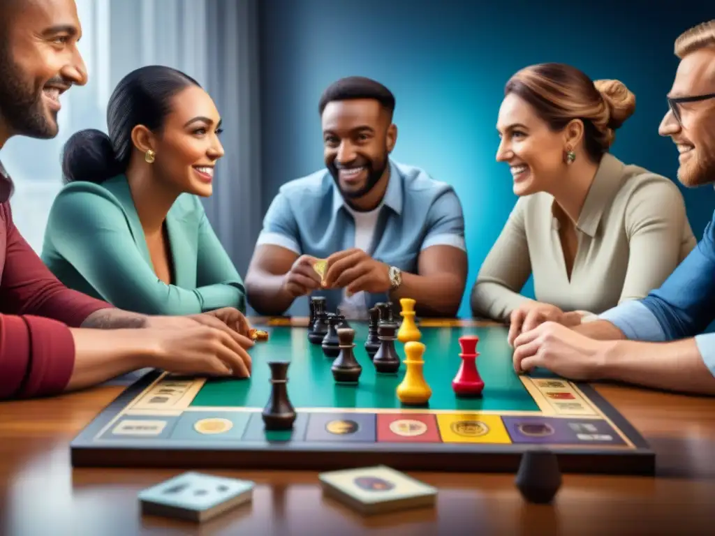 Grupo diverso disfrutando de un juego de mesa, reflejando inclusión en eventos de juegos de mesa