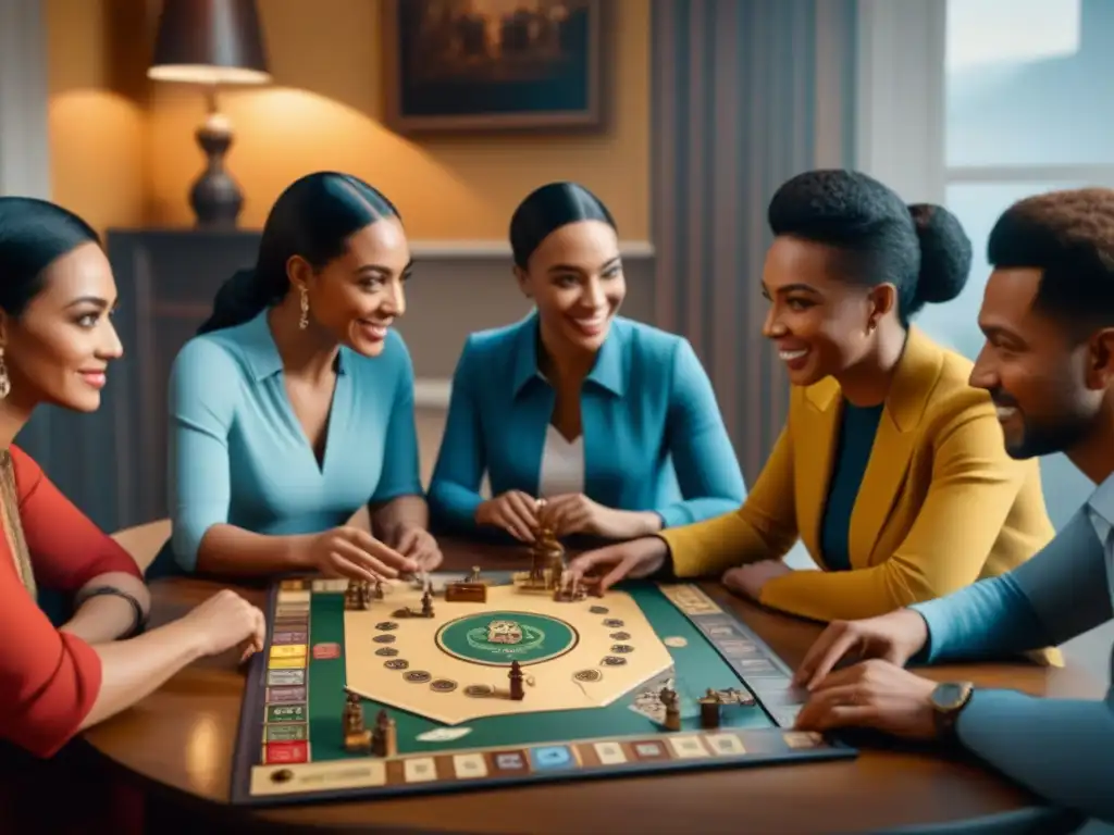 Juego de mesa multicultural: diversidad y conexión en acción Un grupo diverso disfruta de un juego de mesa representando historias, creando conexión