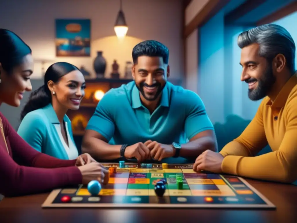 Grupo diverso disfrutando de un juego de mesa, mejora habilidades comunicativas con juegos