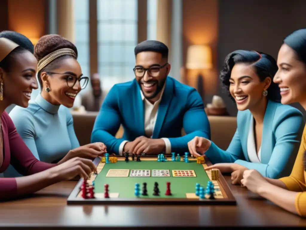 Grupo diverso disfrutando de un juego de mesa con alegría y camaradería