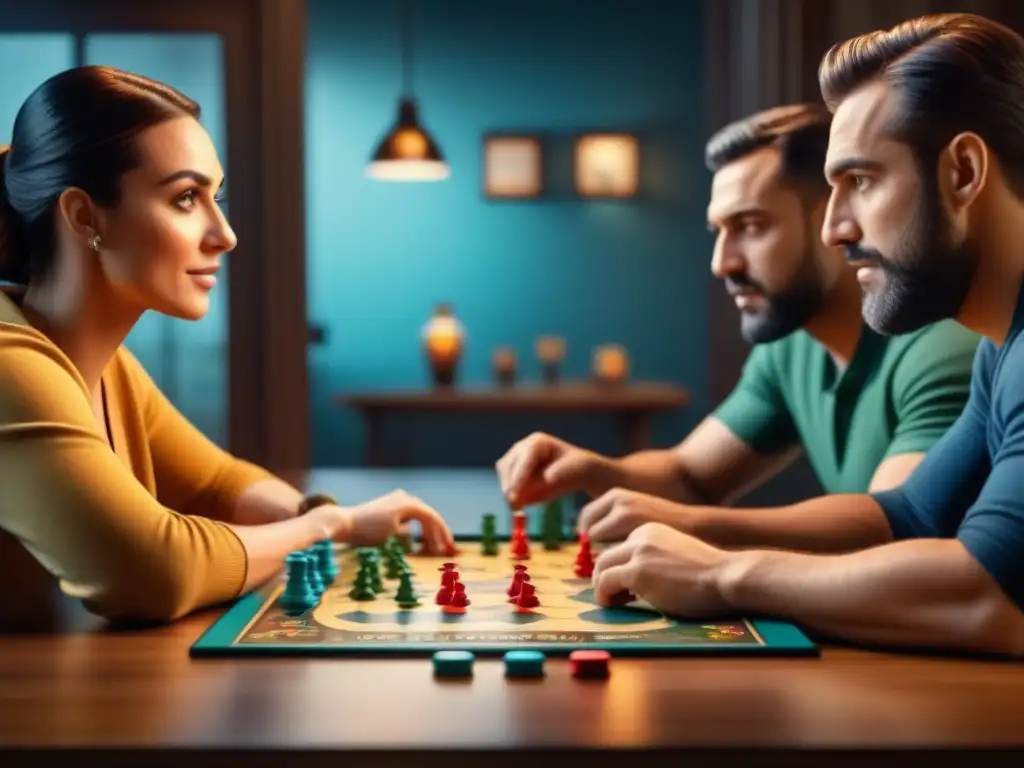 Grupo diverso disfruta de un juego de mesa, mostrando resiliencia emocional en juegos de mesa