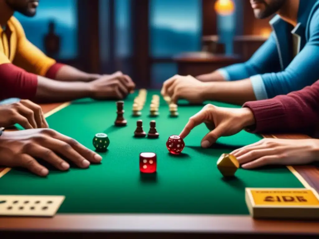 Grupo diverso disfrutando de un juego de mesa juntos en una atmósfera acogedora, destacando los beneficios de los juegos de mesa para la salud