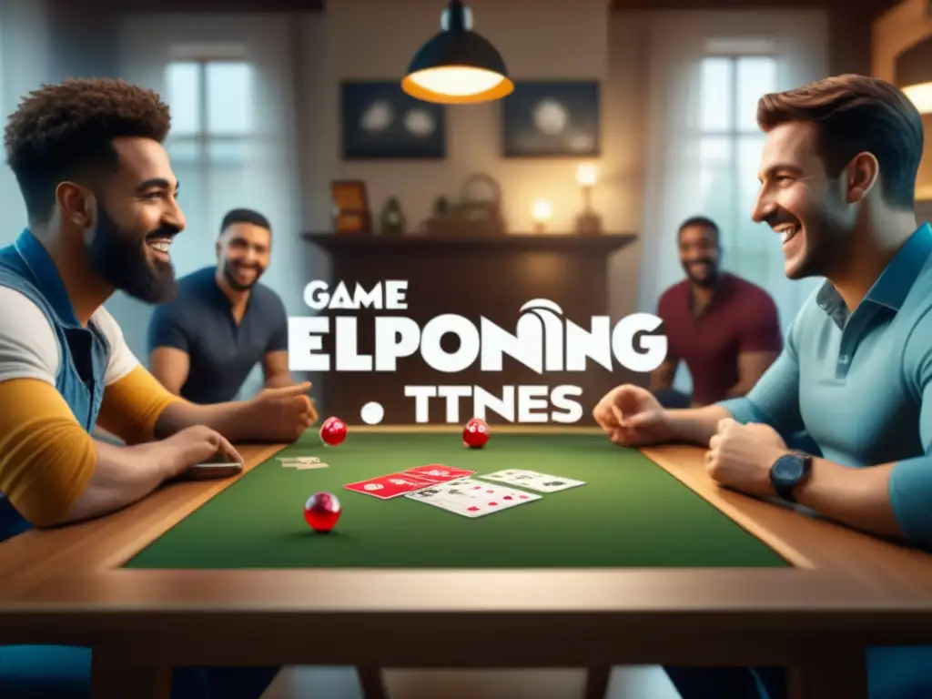 Grupo diverso disfruta de juego de mesa 'Exploding Kittens' con emoción y estrategia, generando casos de éxito publicidad juegos mesa