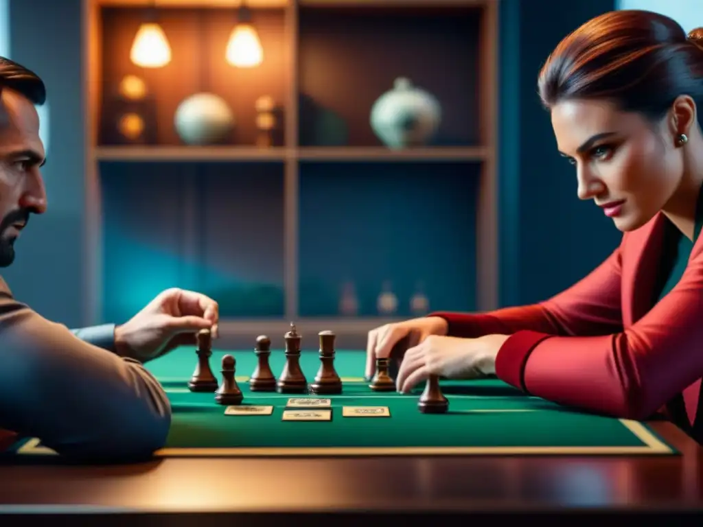 Grupo diverso juega juego de mesa con concentración en sala acogedora