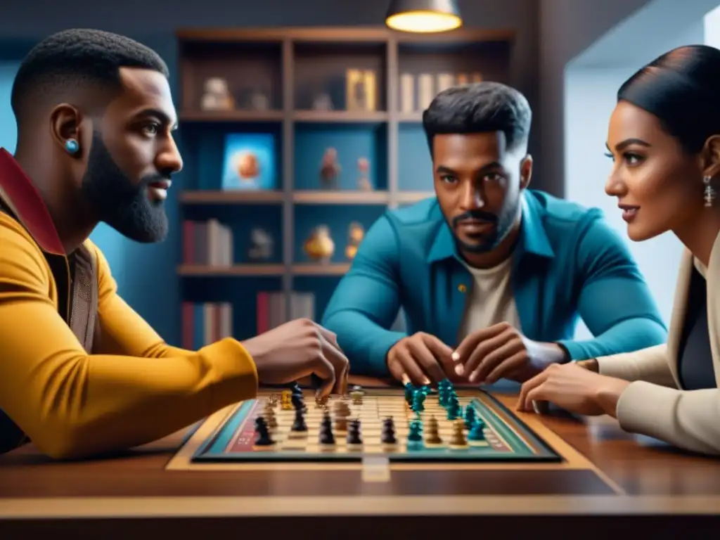 Grupo diverso juega un juego de mesa con sensores de movimiento