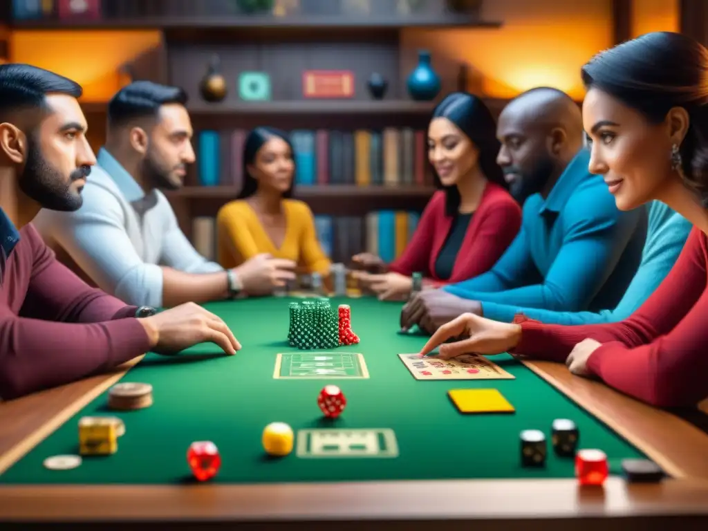 Grupo diverso disfruta de juegos de mesa con intensa camaradería