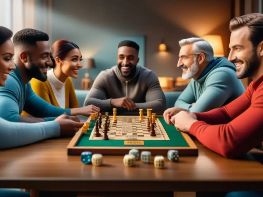 Juegos de mesa inclusivos: diversión y unión familiar Grupo diverso disfrutando de juegos de mesa inclusivos todas edades con alegría y camaradería