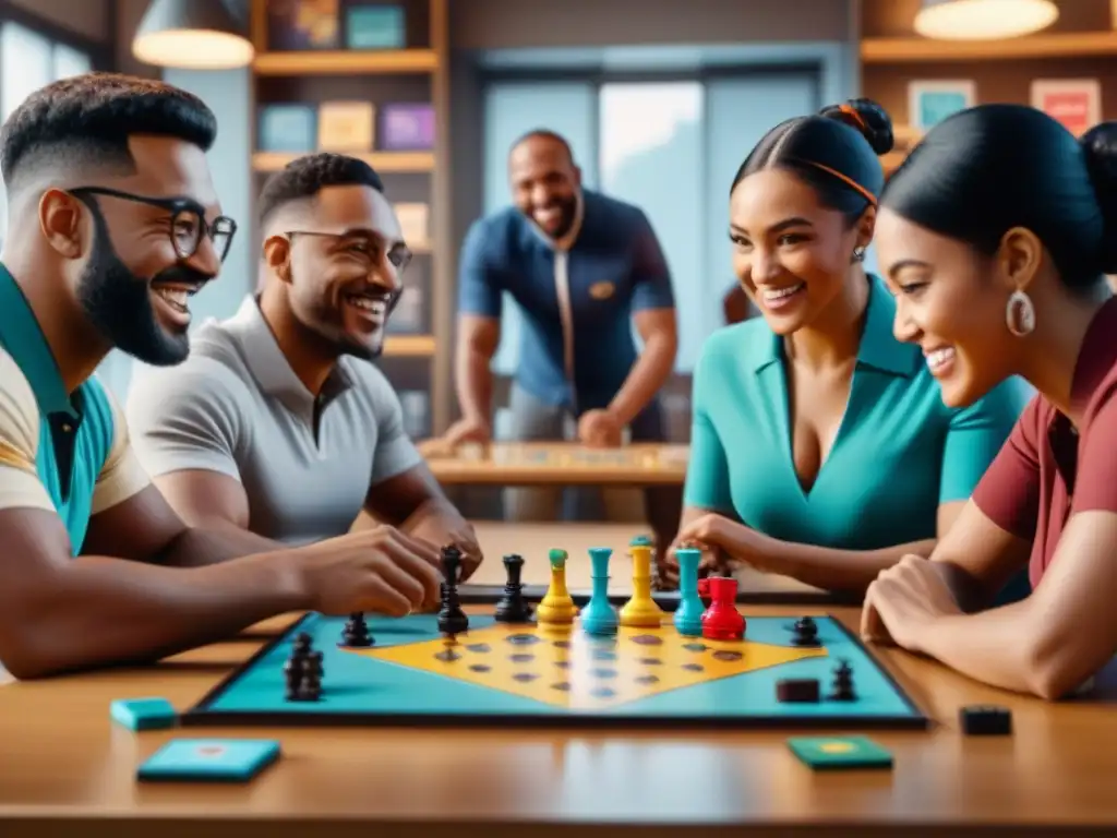 Juego de mesa inclusivo: diversión y concentración para todos Grupo diverso disfruta de juegos de mesa inclusivos todas edades en ambiente acogedor