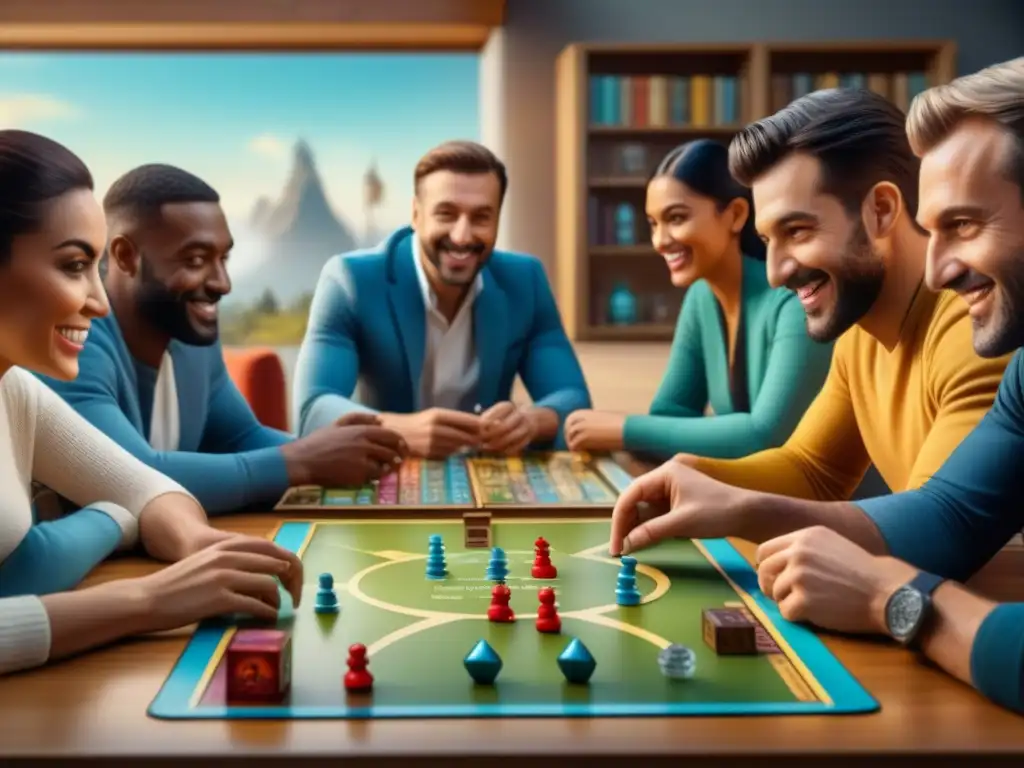 Grupo diverso disfruta de juegos de mesa usados sostenibles en ambiente cálido y comunitario