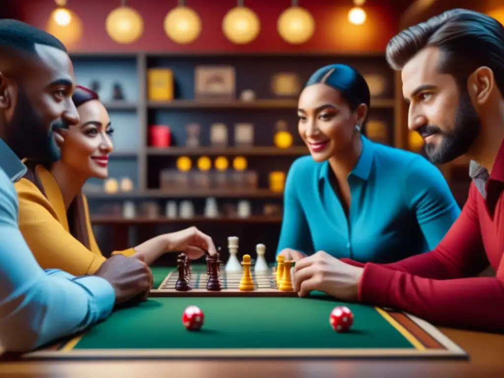 Grupo diverso disfruta de juegos de mesa modernos en café acogedor