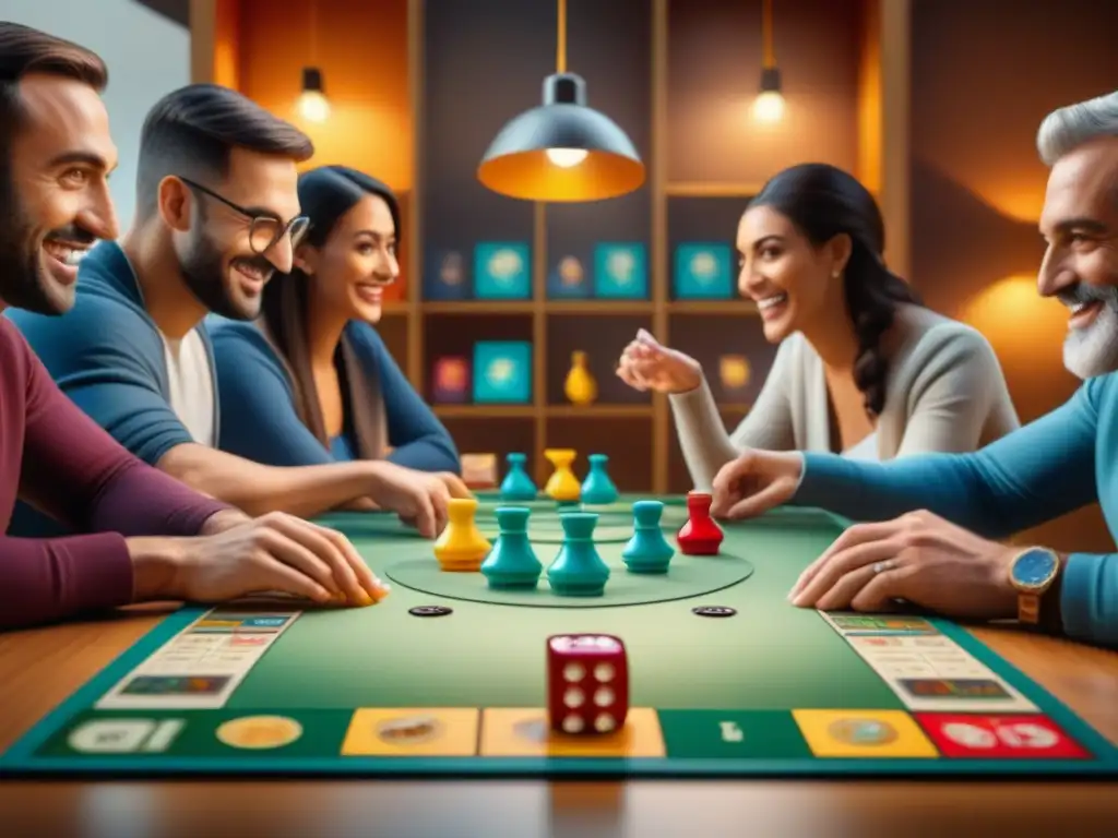 Grupo diverso disfruta con juegos de mesa para salud mental en ambiente acogedor