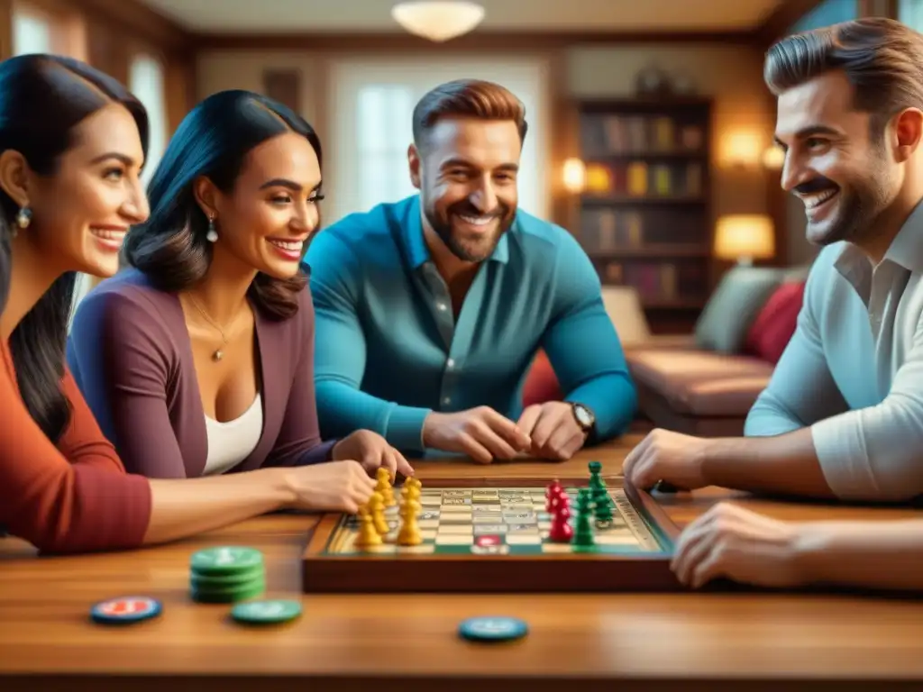 Un grupo diverso disfruta de juegos de mesa económicos calidad en una sala acogedora