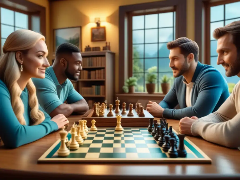 Juegos de mesa: diversión y estrategia en comunidad Grupo diverso disfruta de juegos de mesa con intensa estrategia