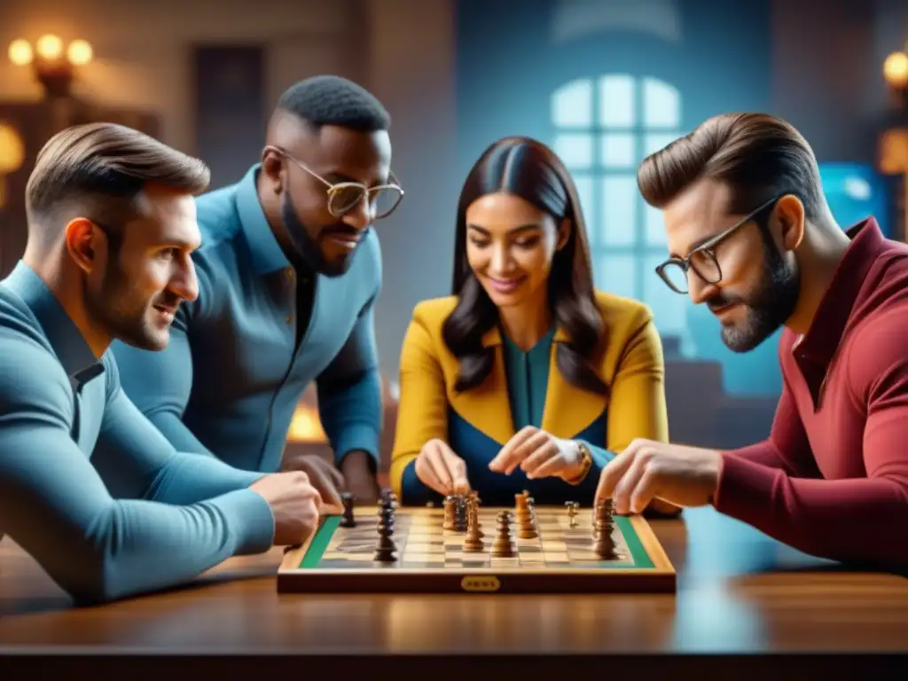 Grupo diverso disfruta de juegos de mesa con elementos de realidad aumentada