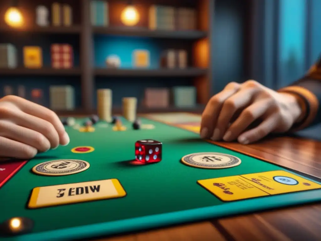 Un grupo diverso de jugadores concentrados y emocionados en un juego de mesa, mostrando la importancia de las mecánicas narrativas
