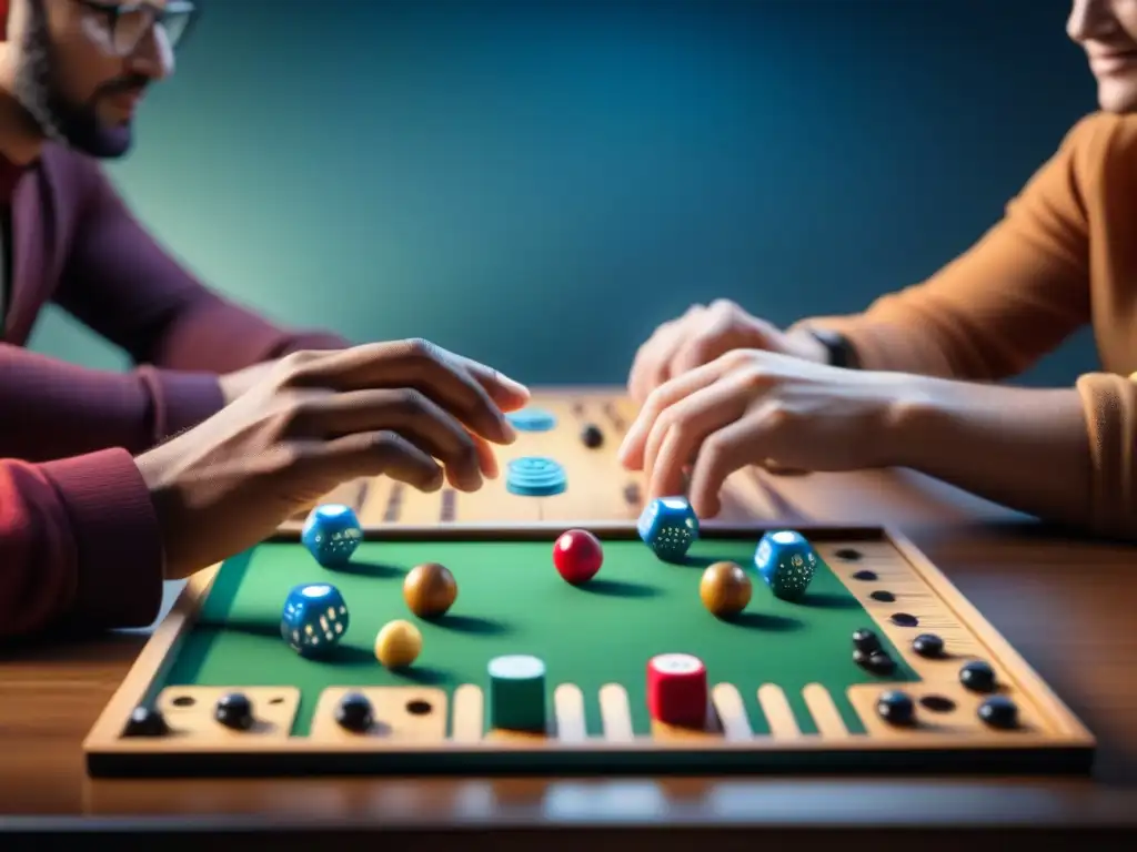 Un grupo diverso de jugadores juega un juego de mesa adaptado, interactuando con instrucciones en braille y piezas táctiles