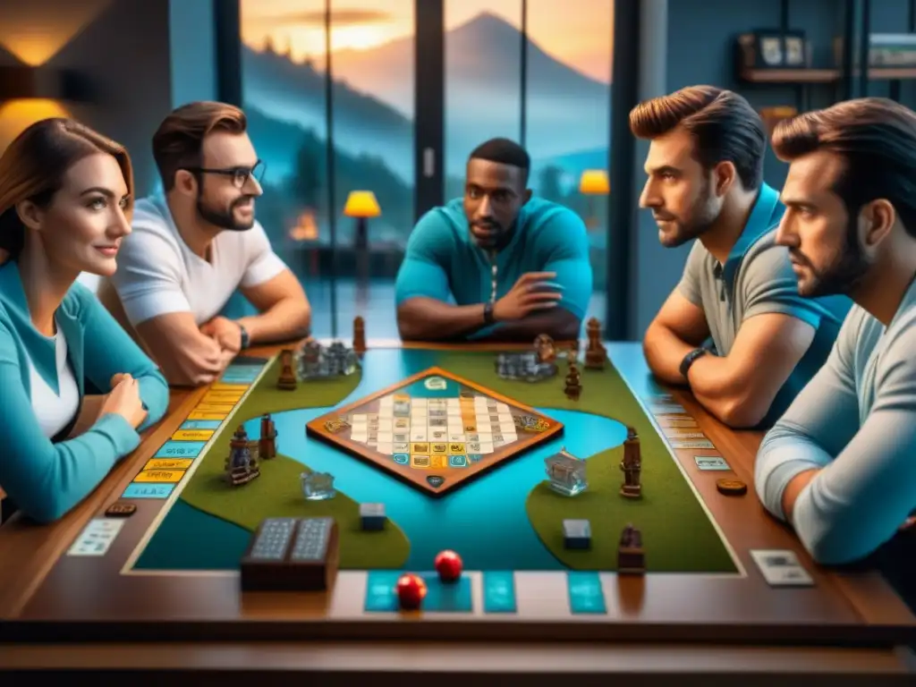 Grupo diverso de jugadores disfruta de un juego de mesa personalizado inspirado en Big Data