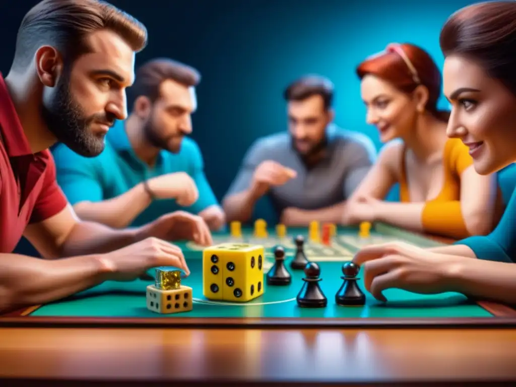 Un grupo diverso de jugadores de juegos de mesa disfruta de una partida alrededor de una mesa llena de juegos