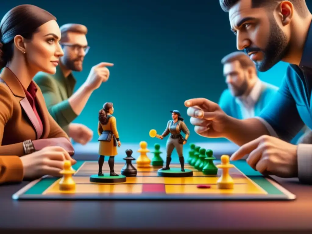 Un grupo diverso de jugadores de juegos de mesa, inmersos y colaborando en estrategias