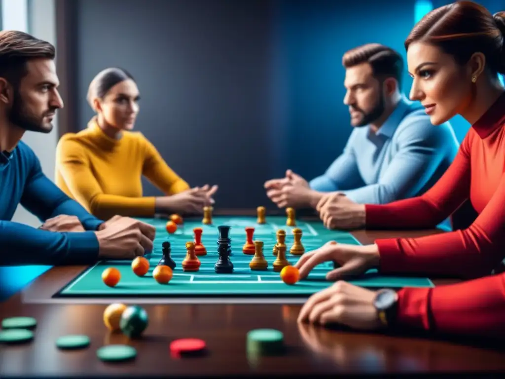 Un grupo diverso de jugadores de mesa con intensas estrategias de economía