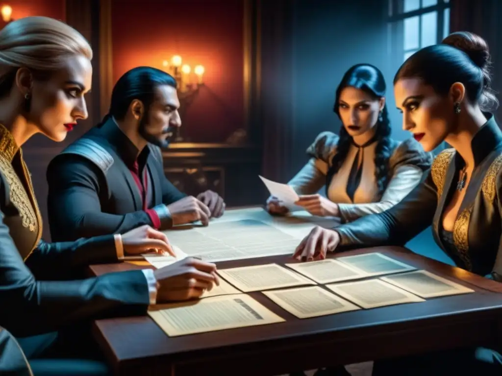 Un grupo diverso de jugadores de rol inmersos en una intensa partida de Vampire: The Masquerade