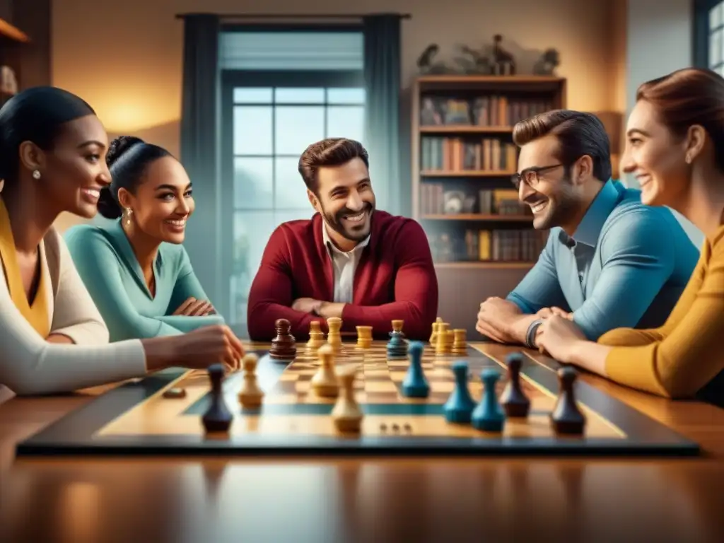 Grupo diverso disfruta de ligas juegos de mesa, mostrando camaradería y beneficios sociales