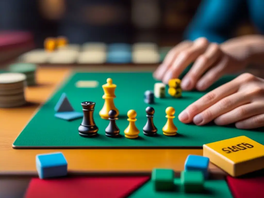 Un grupo diverso de manos ordenando piezas de juegos de mesa coloridas en una mesa, con elementos de reciclaje y sostenibilidad