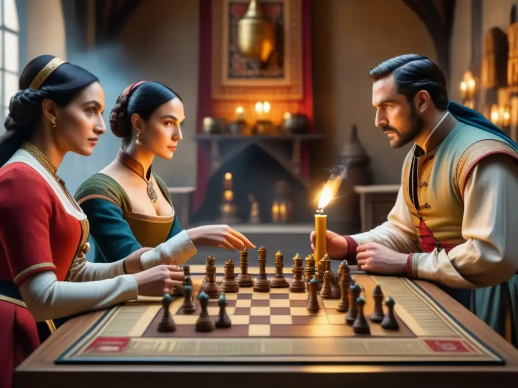 Un grupo diverso juega apasionadamente uno de los mejores juegos de mesa históricos en un castillo medieval