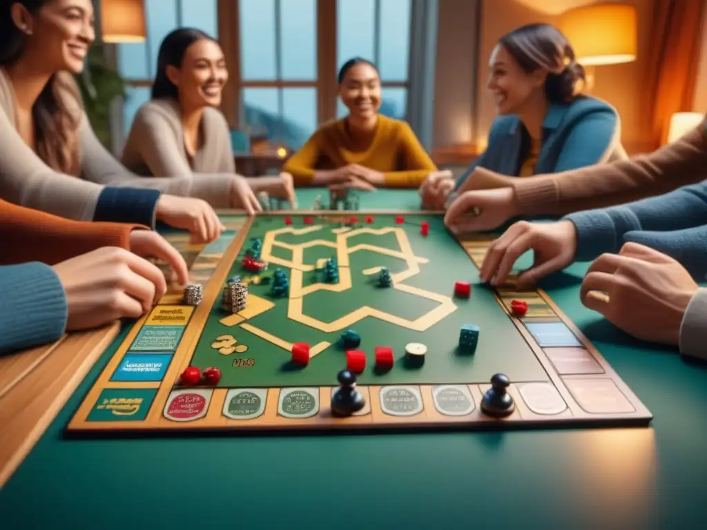 Juego comunitario: diversión y conexión en familia Un grupo diverso de niños y adultos juegan con entusiasmo juegos de mesa usados reutilizados, mostrando alegría y conexión